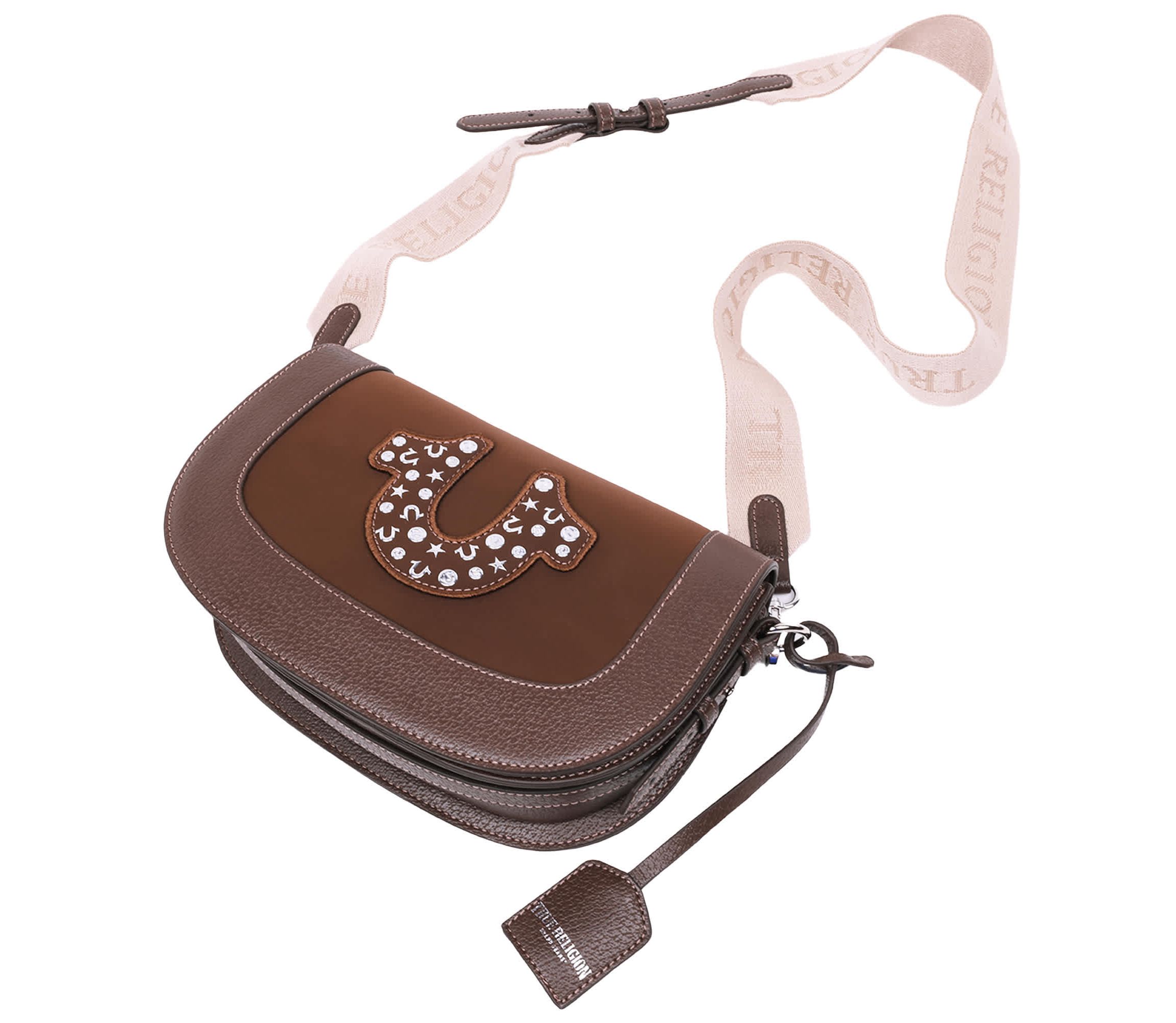 True Religion Studded Horseshoe Suede Flap Crossbody