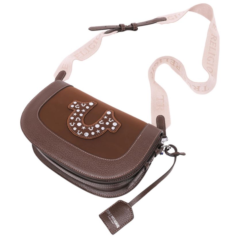 True Religion Studded Horseshoe Suede Flap Crossbody