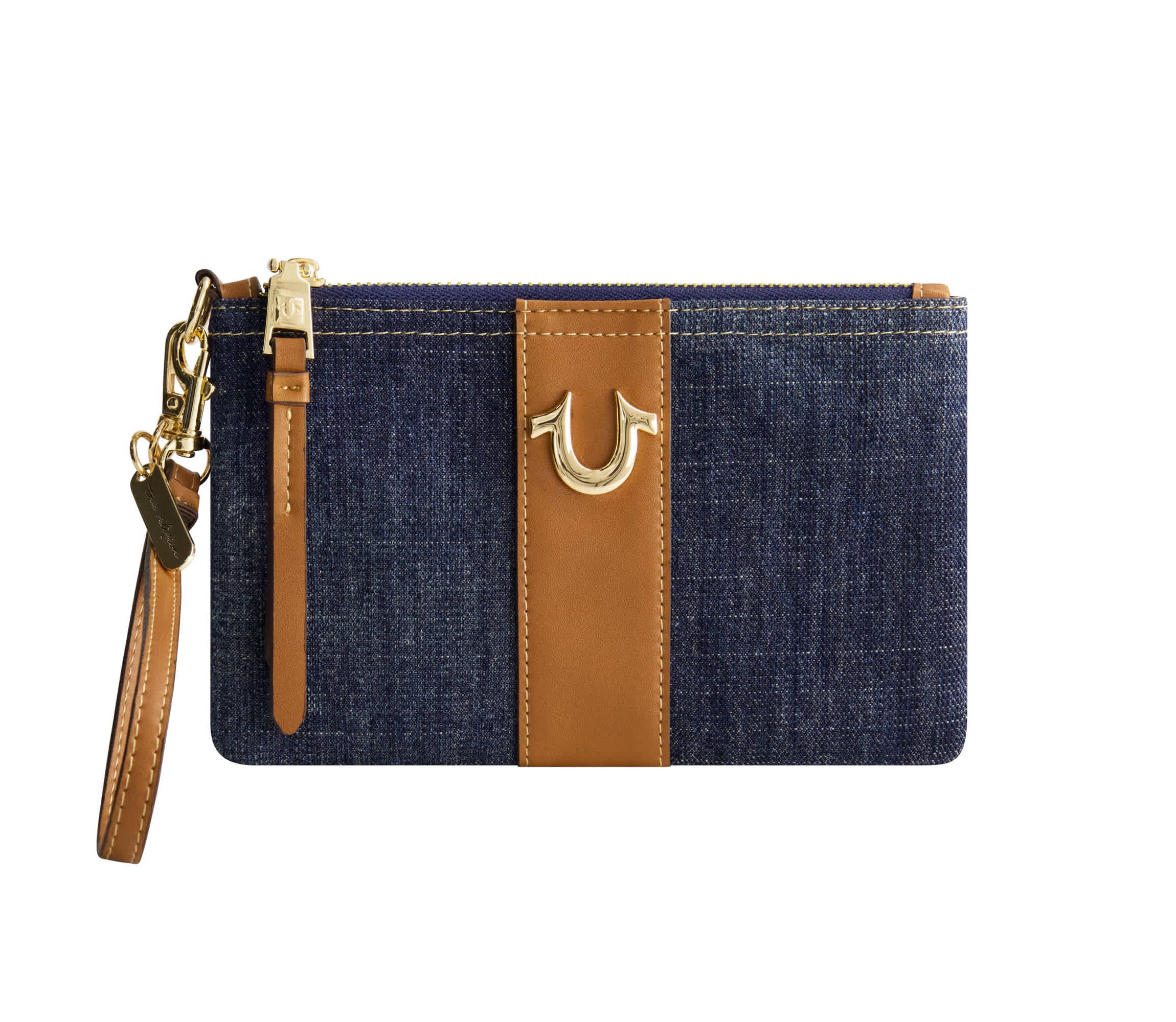 True Religion Horseshoe Denim Wristlet Pouch