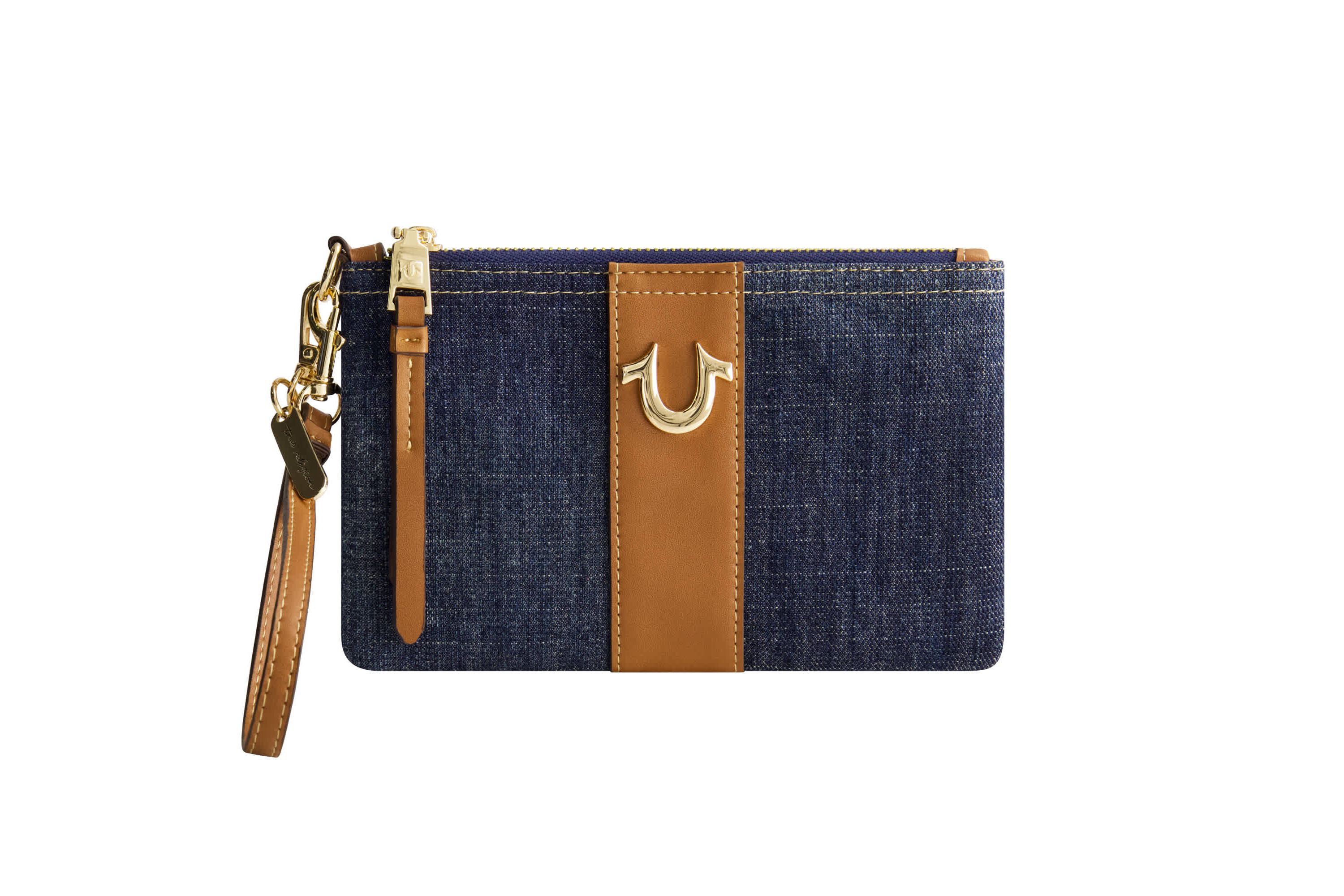True Religion Horseshoe Denim Wristlet Pouch