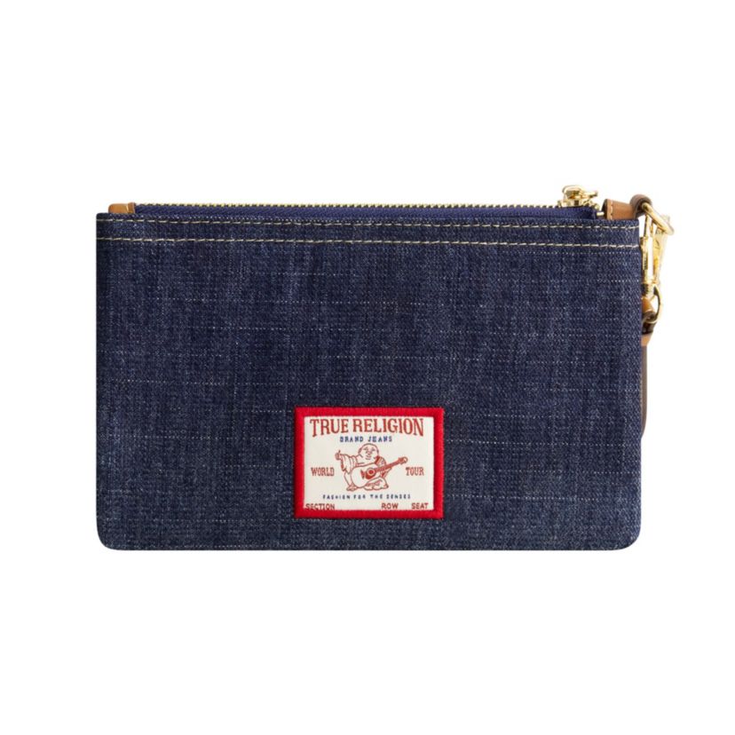 True Religion Horseshoe Denim Wristlet Pouch