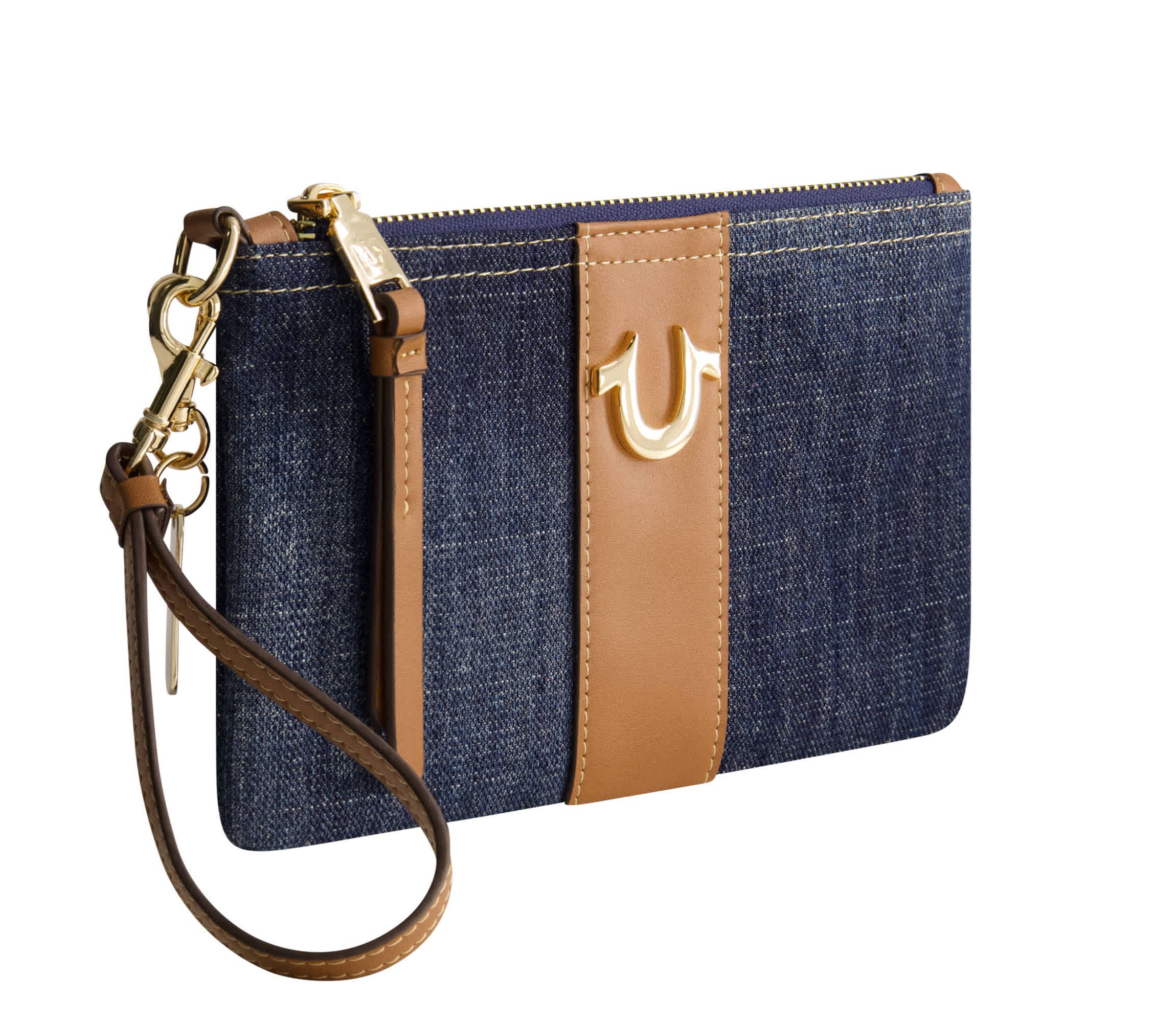 True Religion Horseshoe Denim Wristlet Pouch
