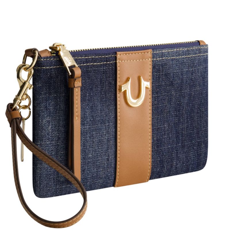 True Religion Horseshoe Denim Wristlet Pouch