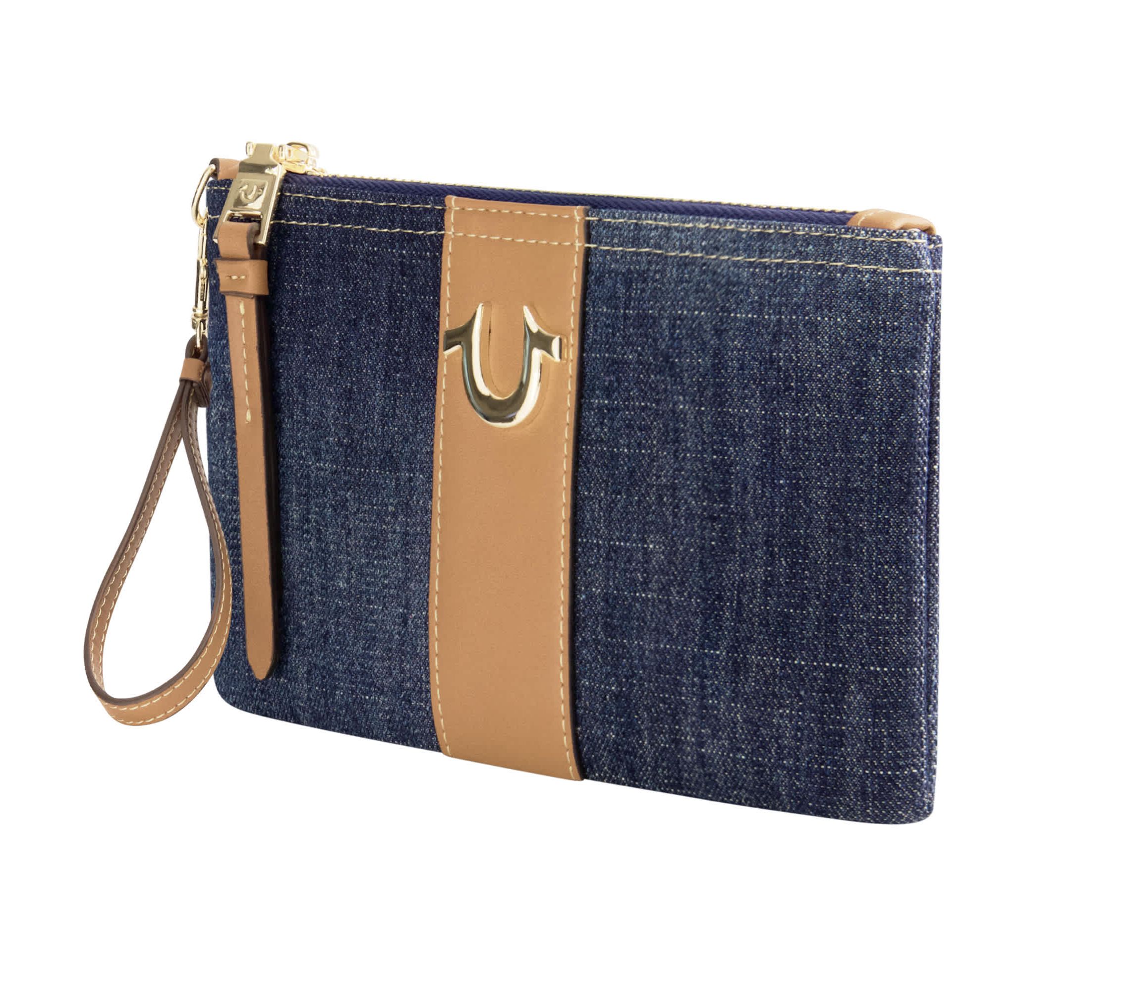 True Religion Horseshoe Denim Wristlet Pouch