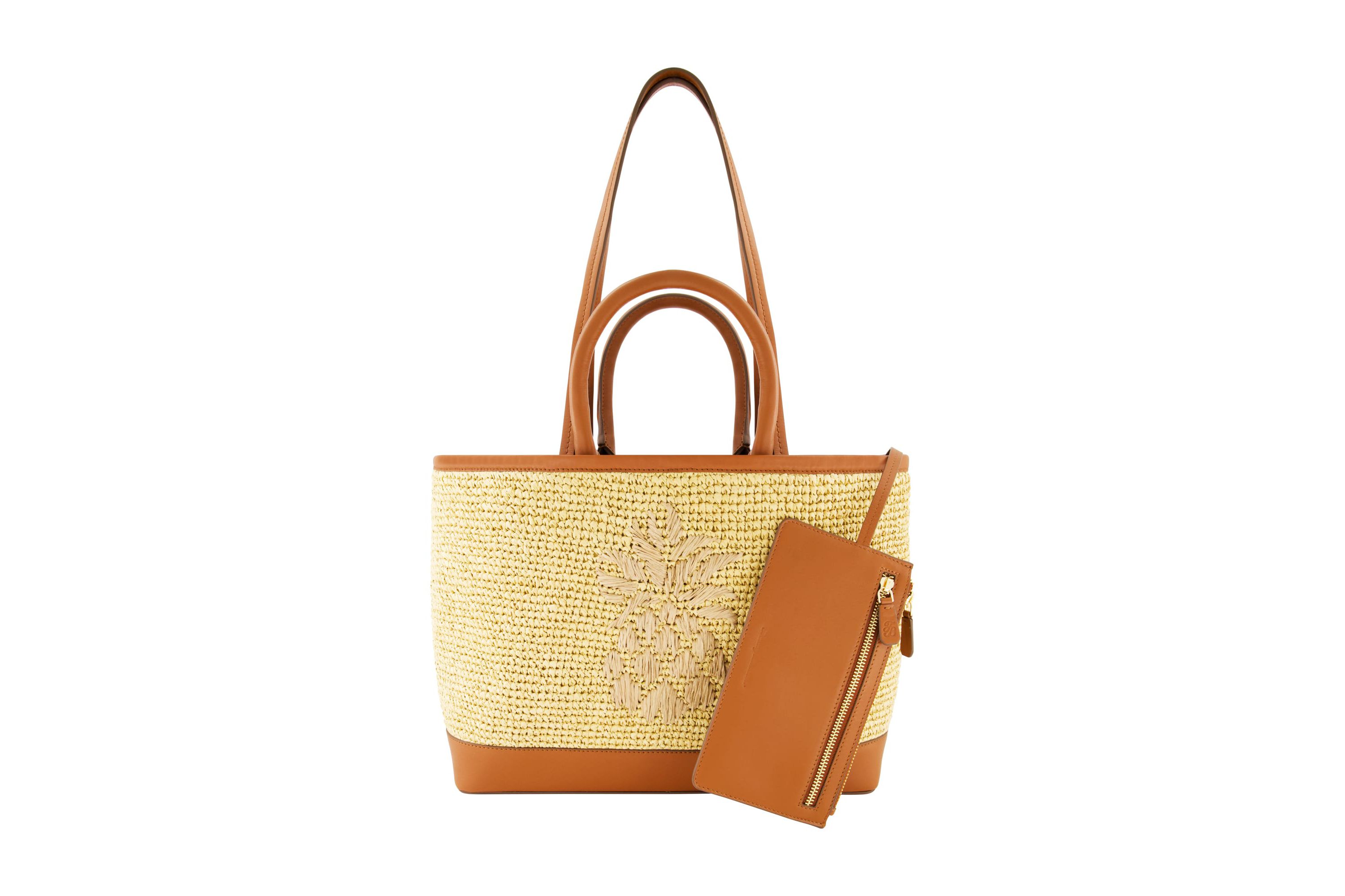 Tommy Bahama Leather Trim Raffia Tote with pouch