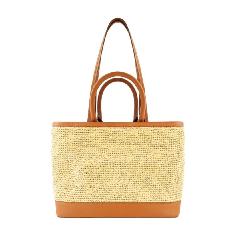 Tommy Bahama Leather Trim Raffia Tote with pouch