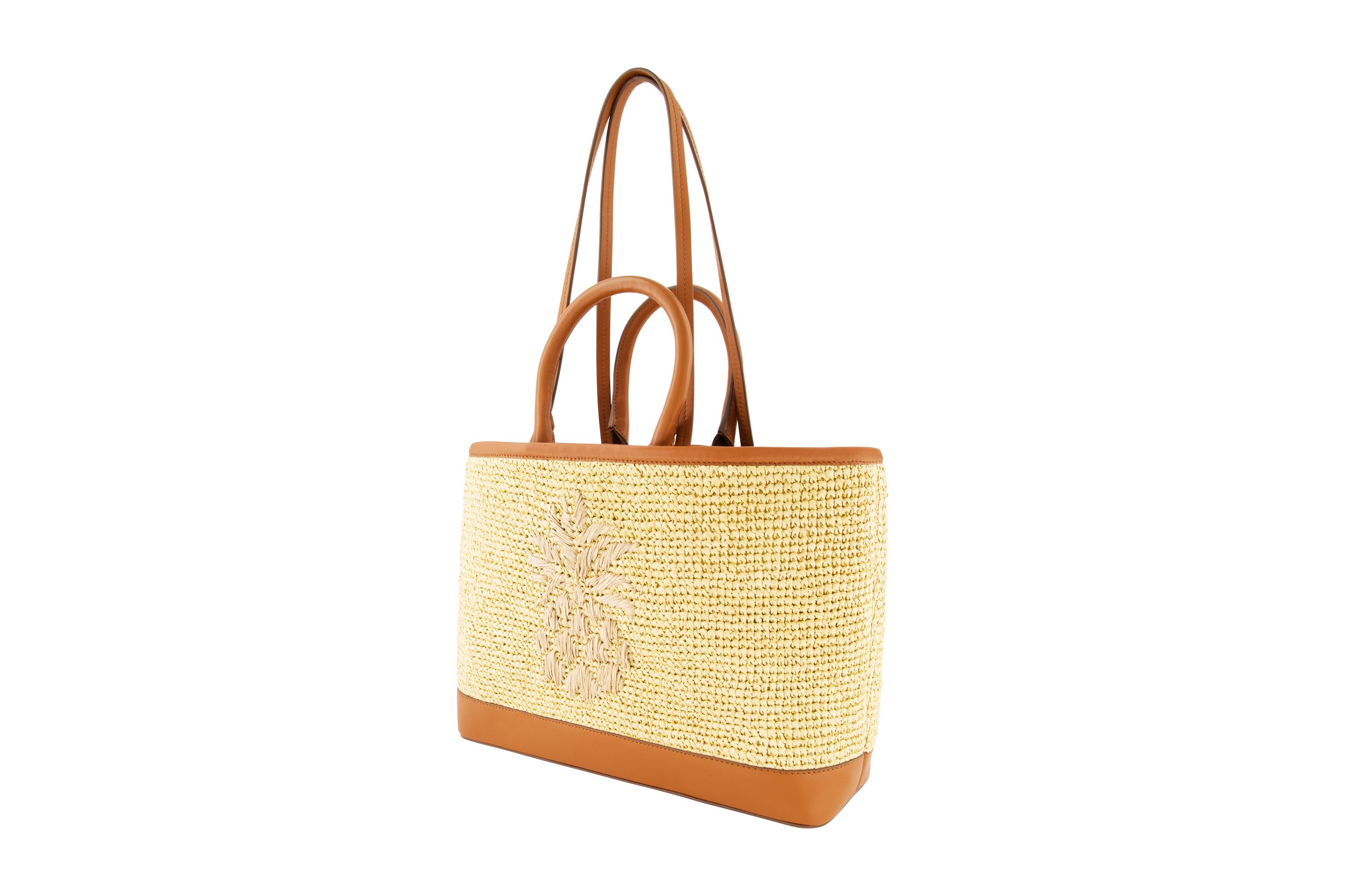 Tommy Bahama Leather Trim Raffia Tote with pouch