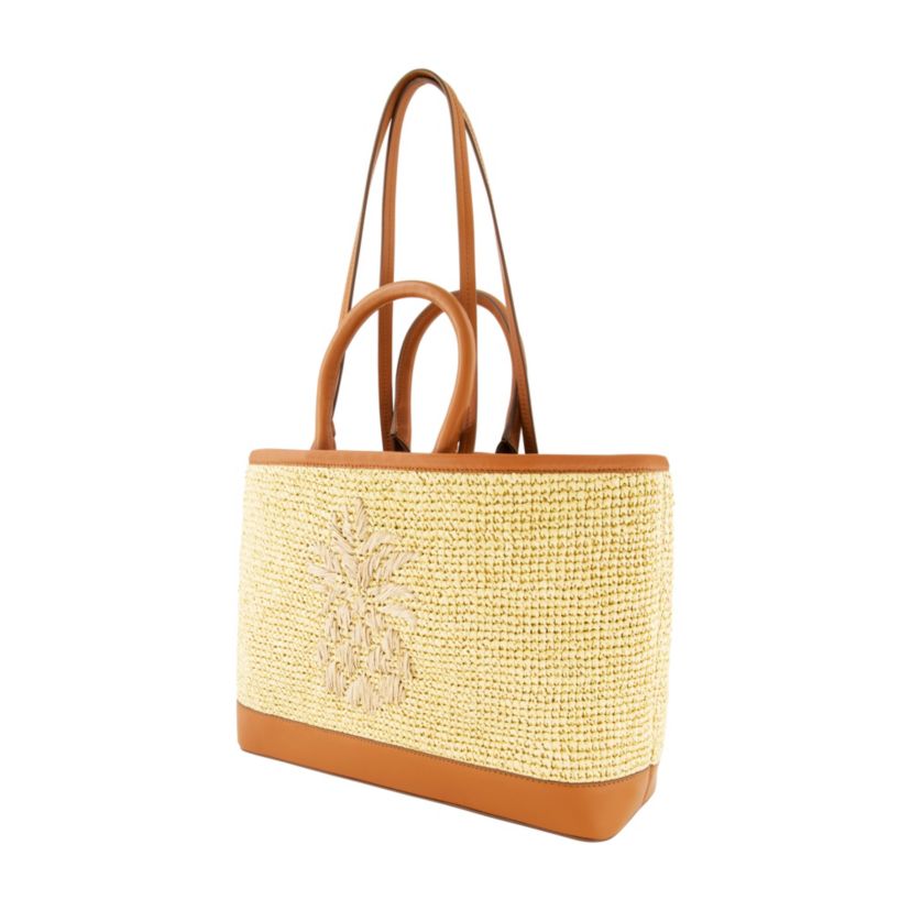 Tommy Bahama Leather Trim Raffia Tote with pouch
