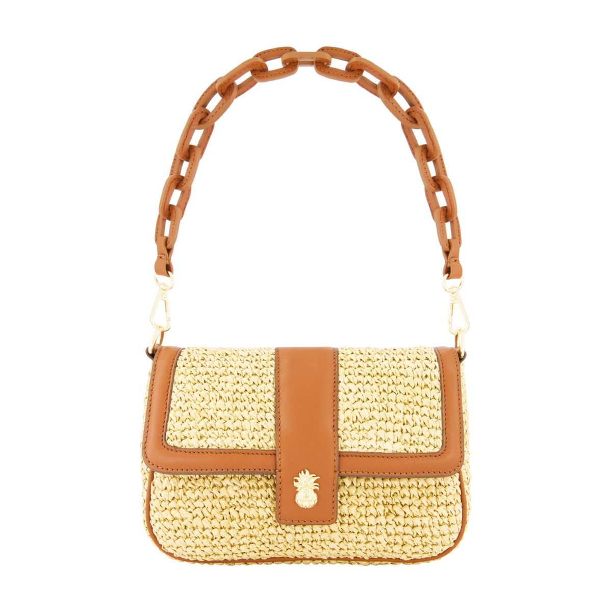 Tommy Bahama Raffia Flap Bag with Double Leather Strap