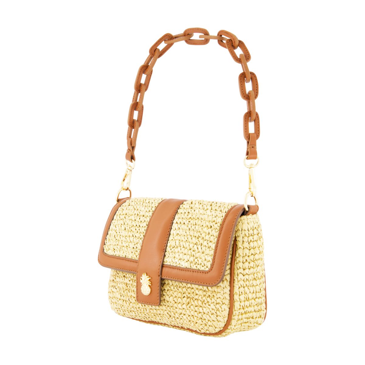 Tommy Bahama Raffia Flap Bag with Double Leather Strap