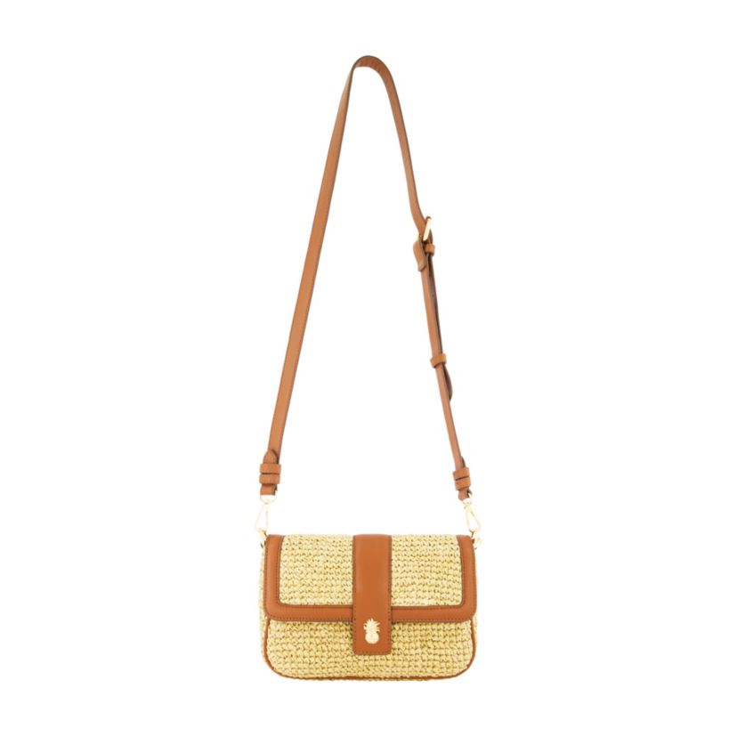 Tommy Bahama Raffia Flap Bag with Double Leather Strap