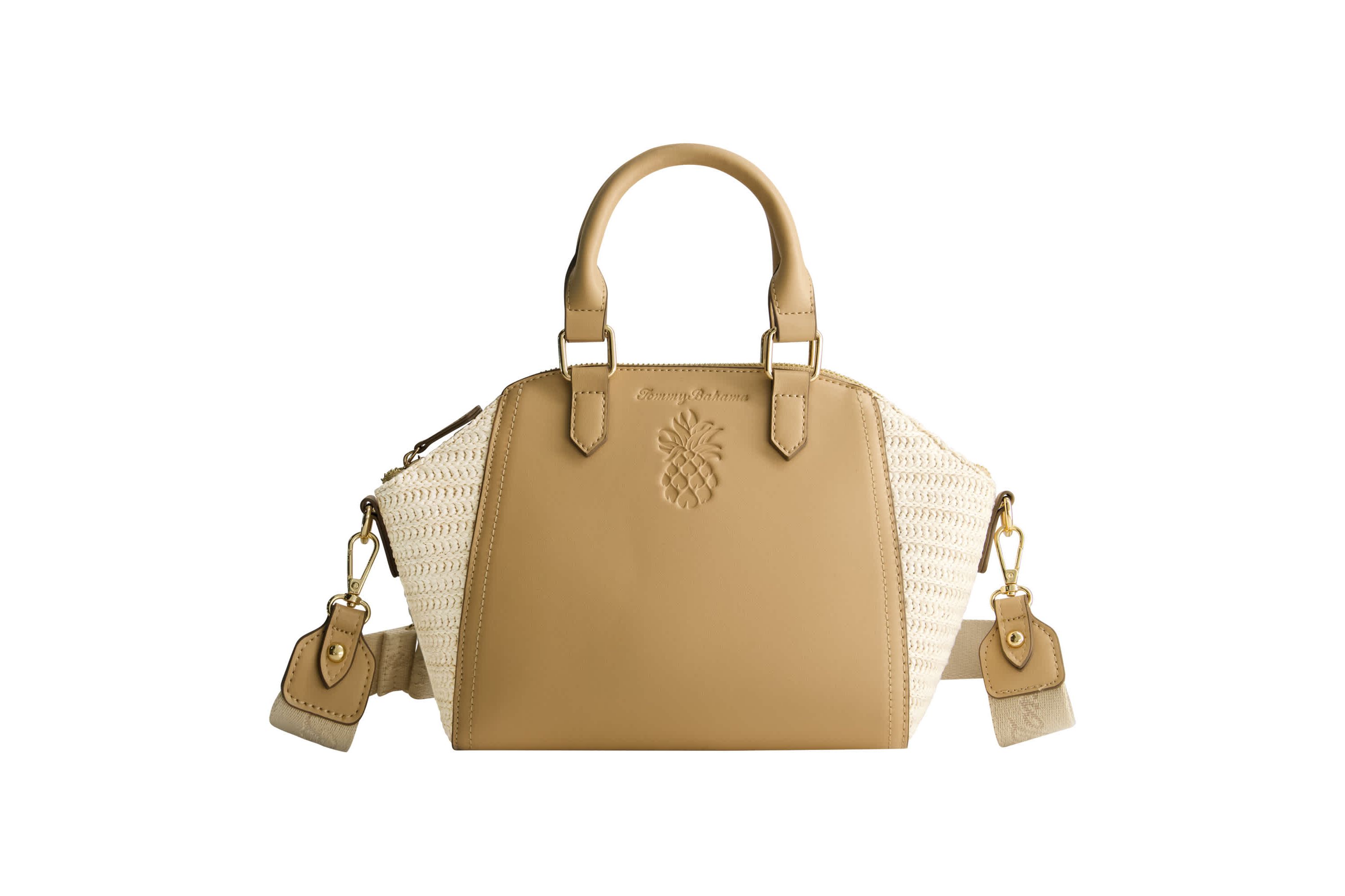 Tommy Bahama Large Satchel with Debossed Logo and Straw Accents