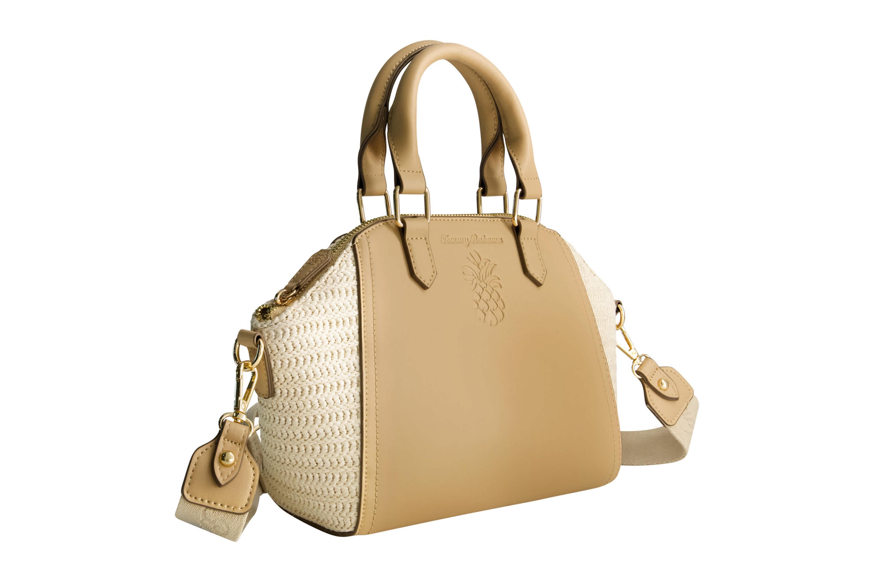 Tommy Bahama Large Satchel with Debossed Logo and Straw Accents