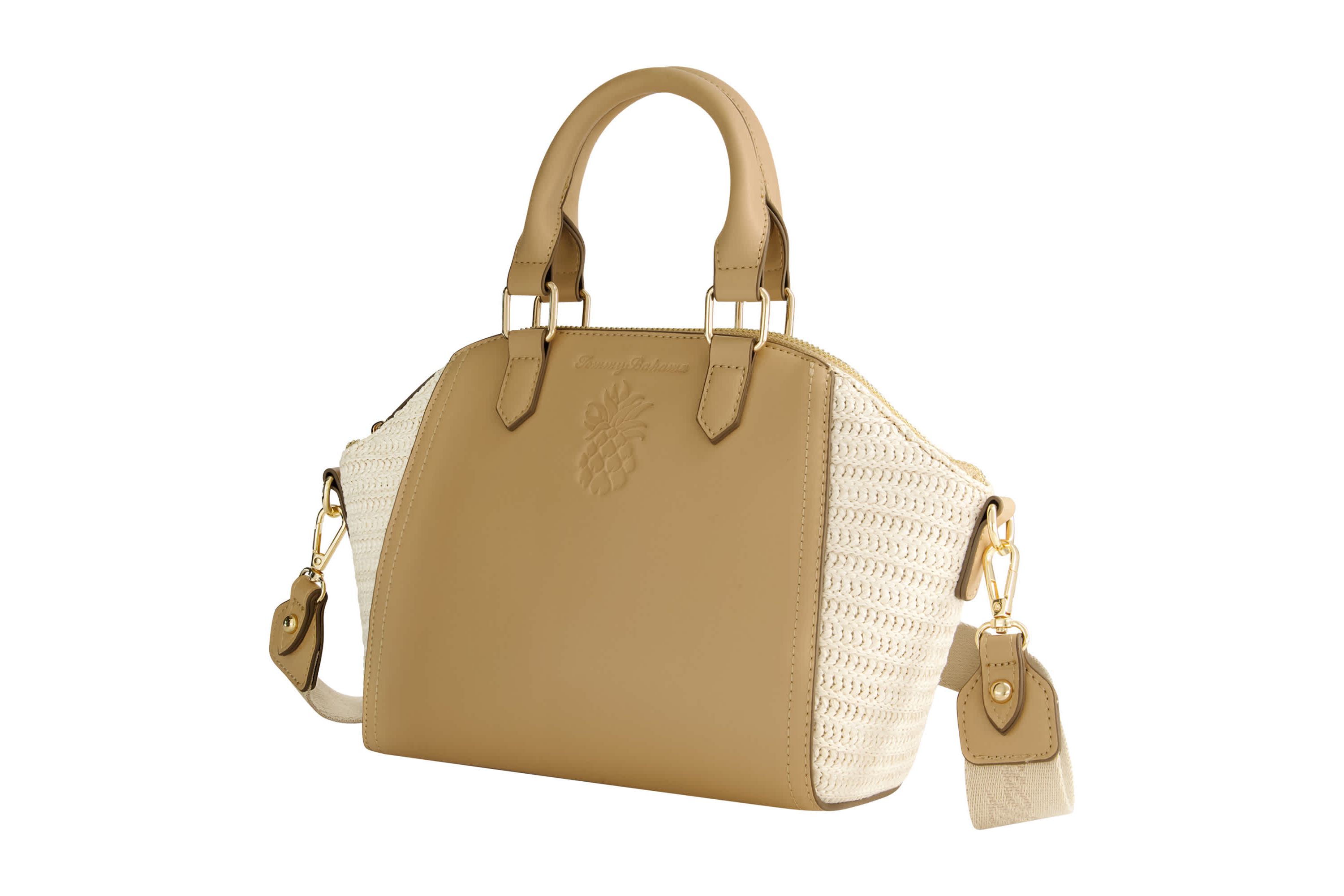 Tommy Bahama Large Satchel with Debossed Logo and Straw Accents