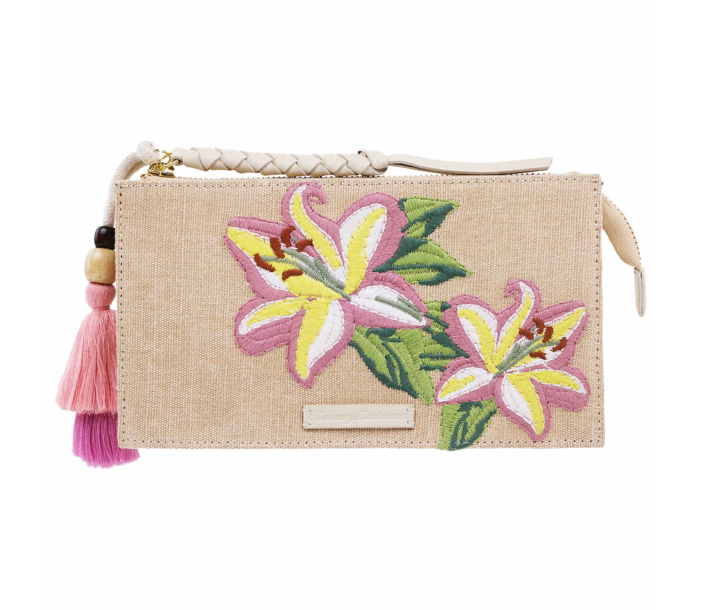 Zip Top Embroidered Floral Clutch