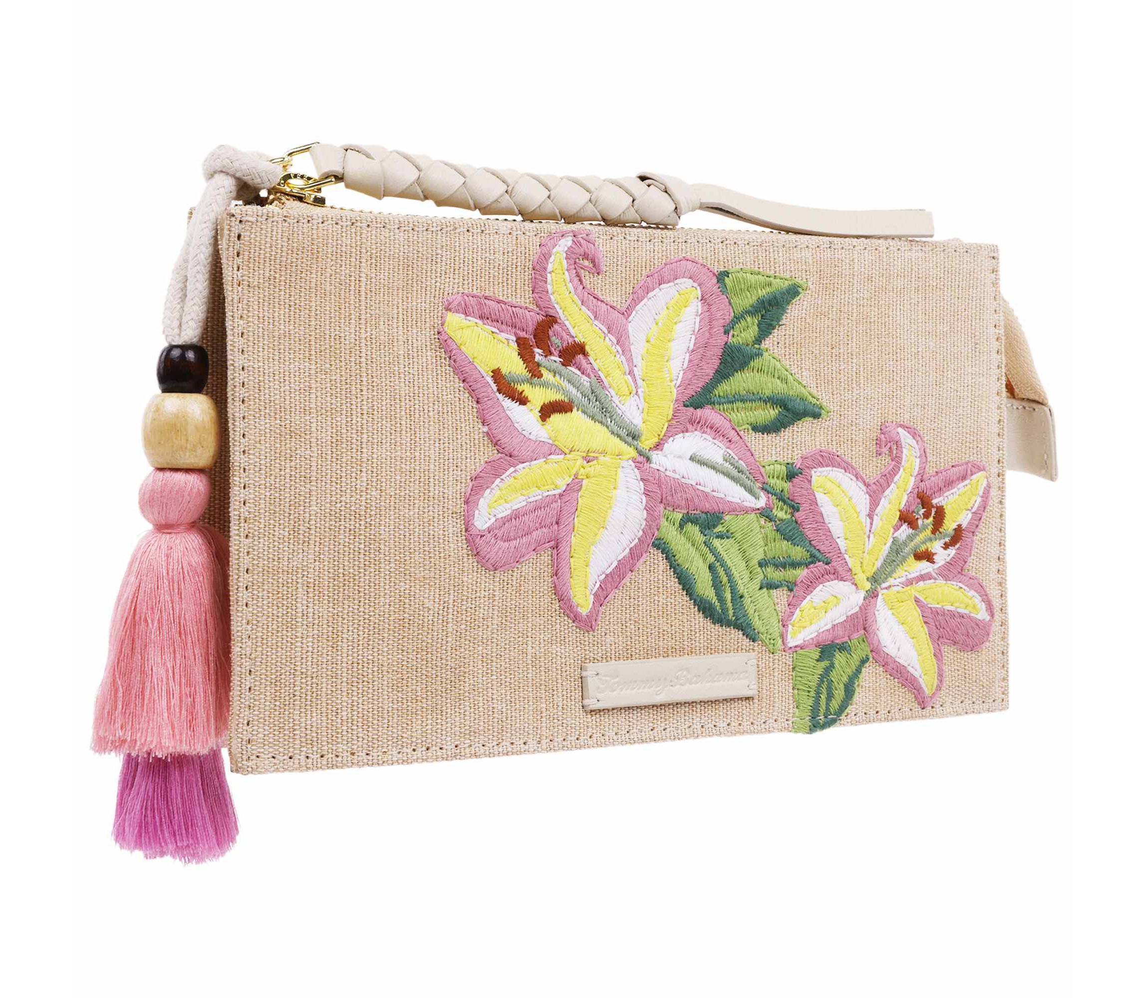 Zip Top Embroidered Floral Clutch