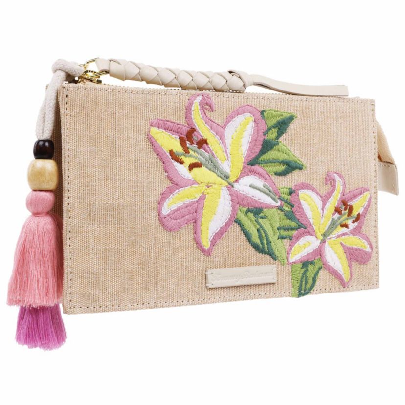 Zip Top Embroidered Floral Clutch