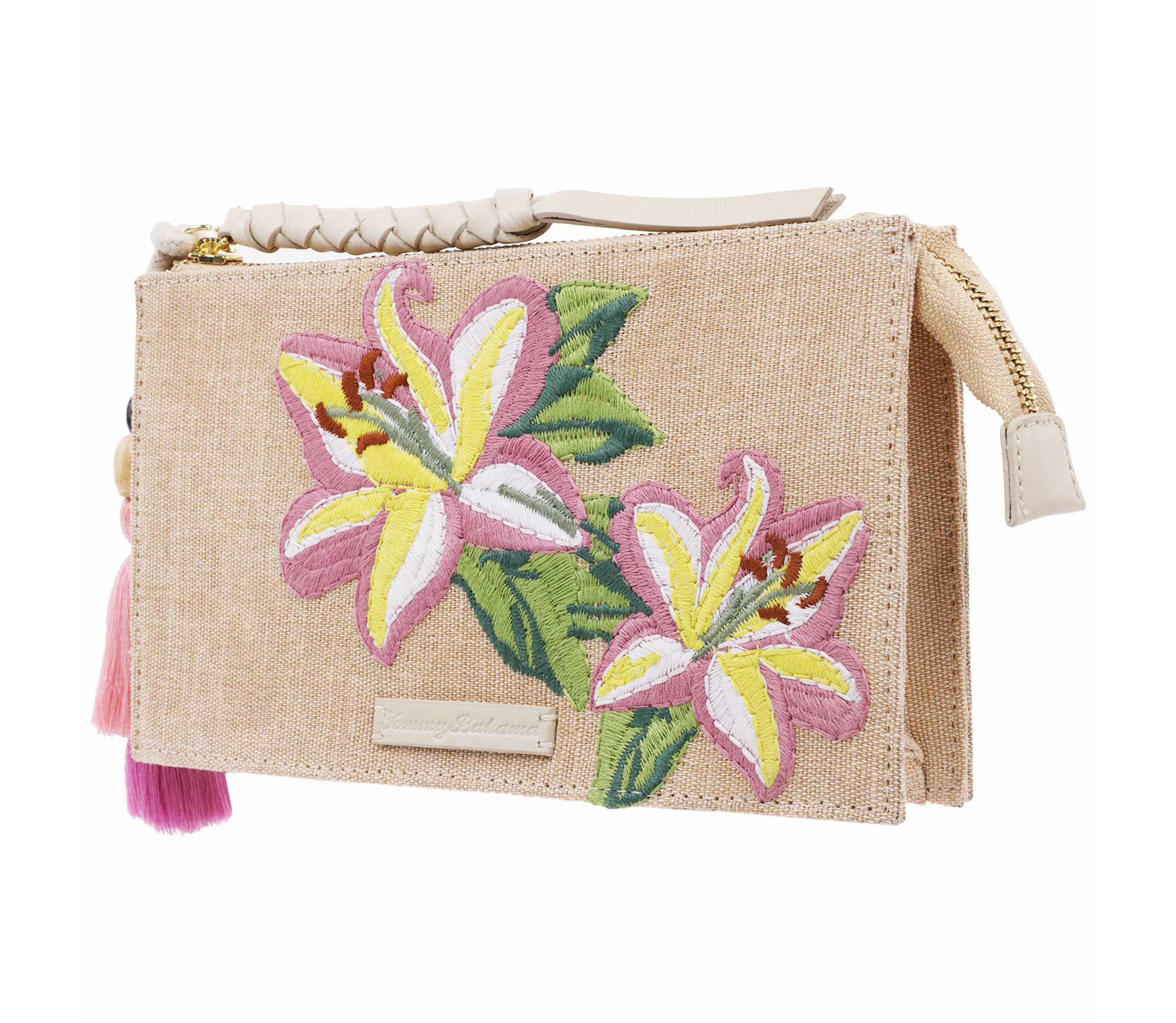 Zip Top Embroidered Floral Clutch