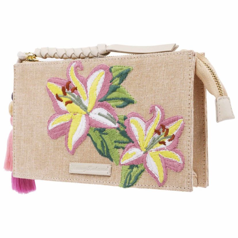 Zip Top Embroidered Floral Clutch