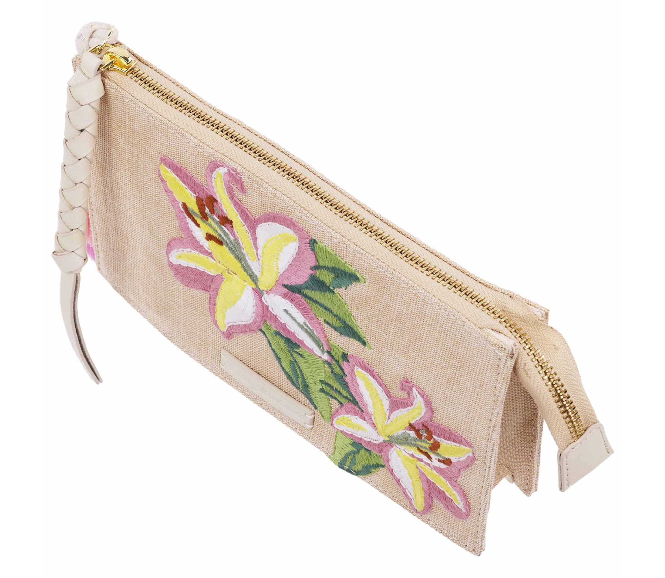 Zip Top Embroidered Floral Clutch