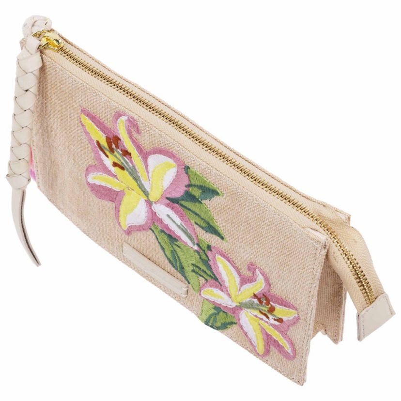 Zip Top Embroidered Floral Clutch