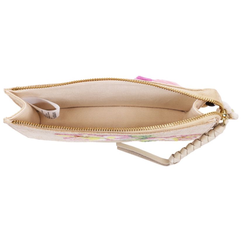 Zip Top Embroidered Floral Clutch