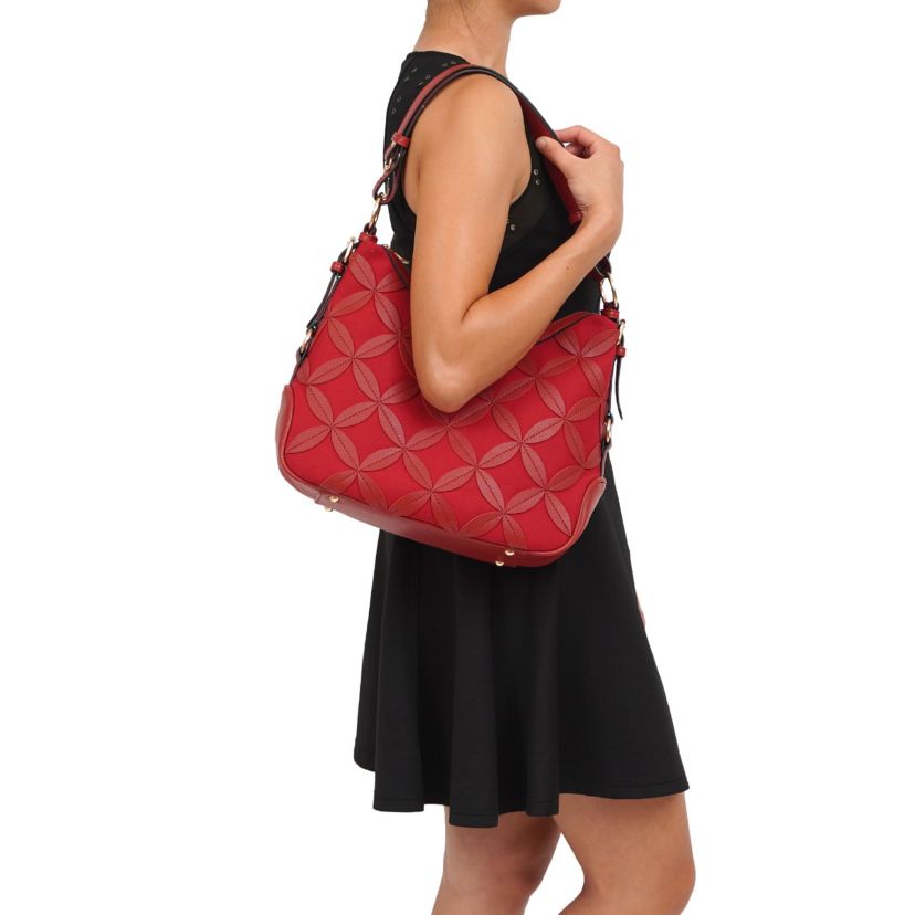 Iga Leaf Pattern Hobo with Convertible Strap