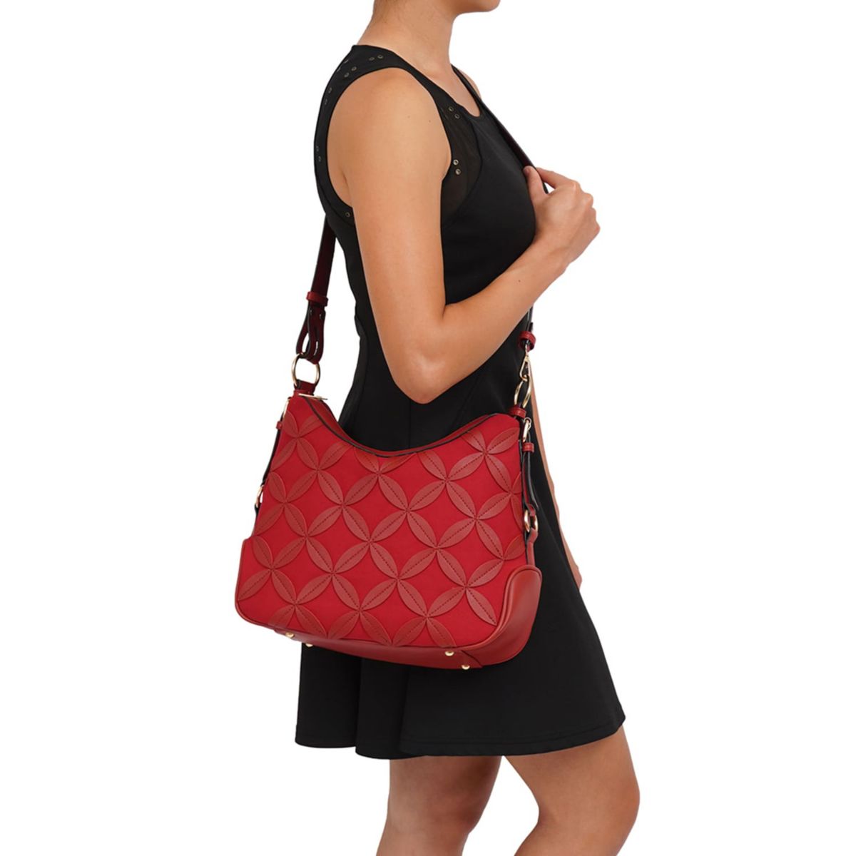 Iga Leaf Pattern Hobo with Convertible Strap