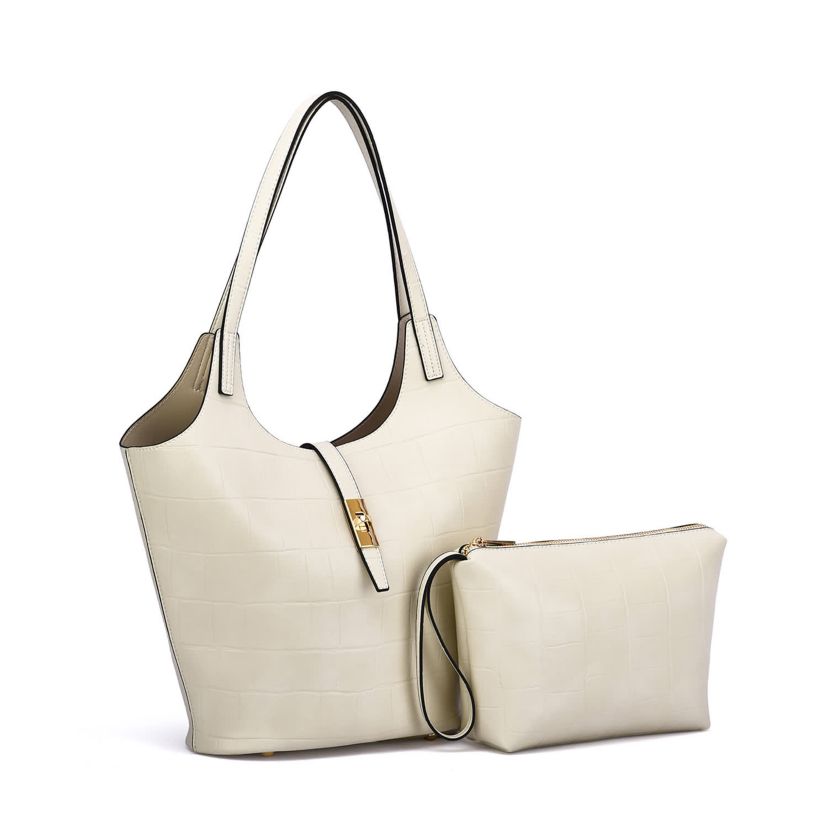 Clio Croc Embossed Tote with Wristlet Pouch