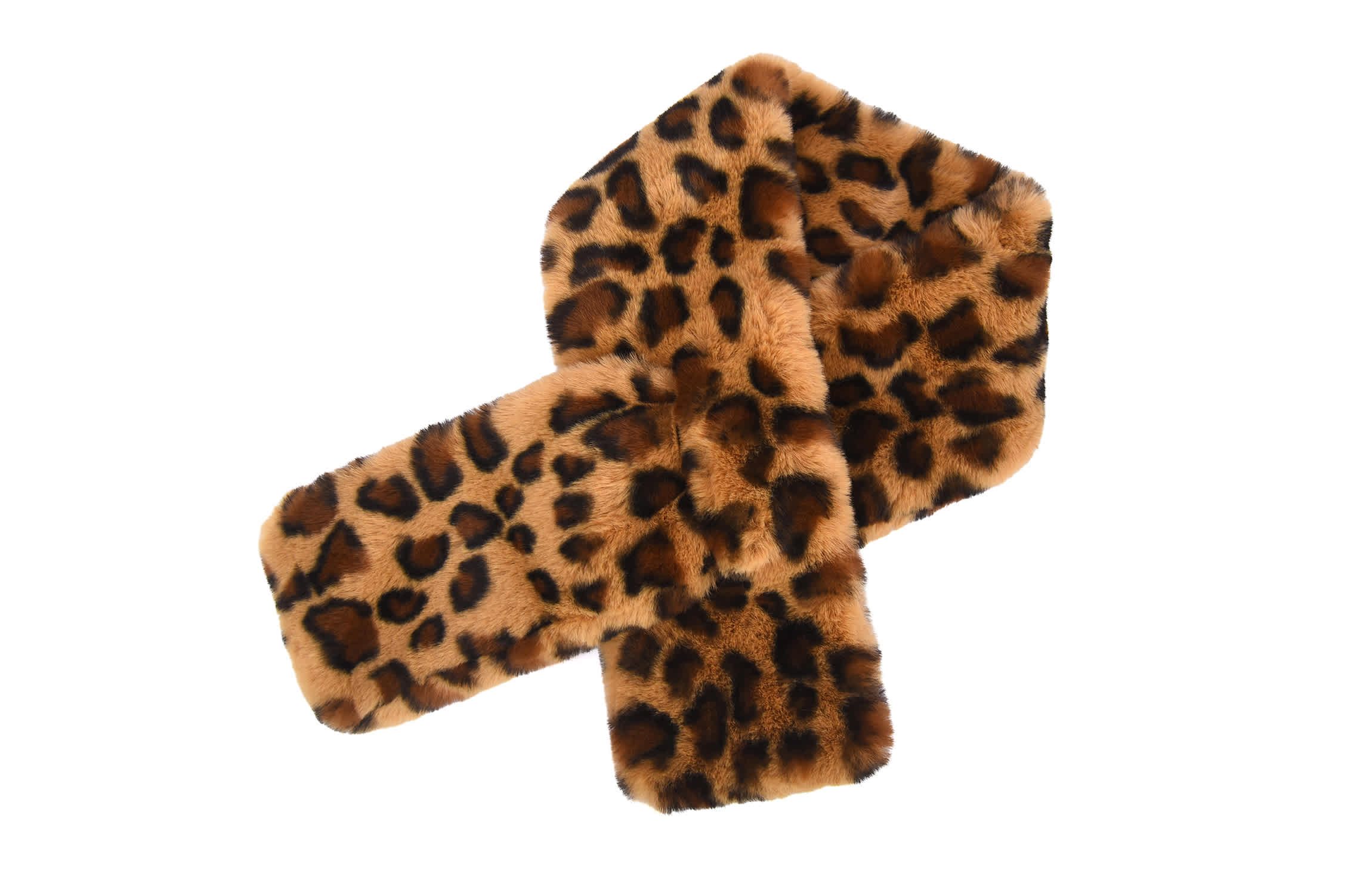 Womens Leopard Print Plush Faux Fur Pull Through Scarf