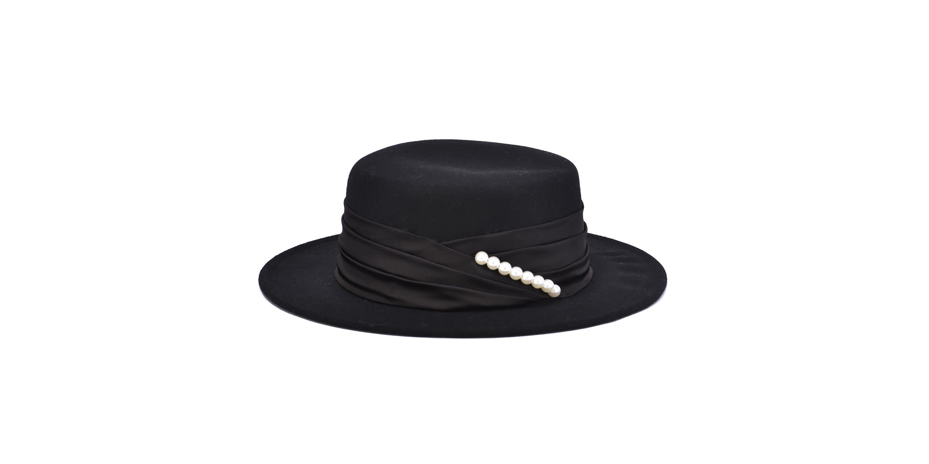 Womens Flat Top Hat With Pearl Accent