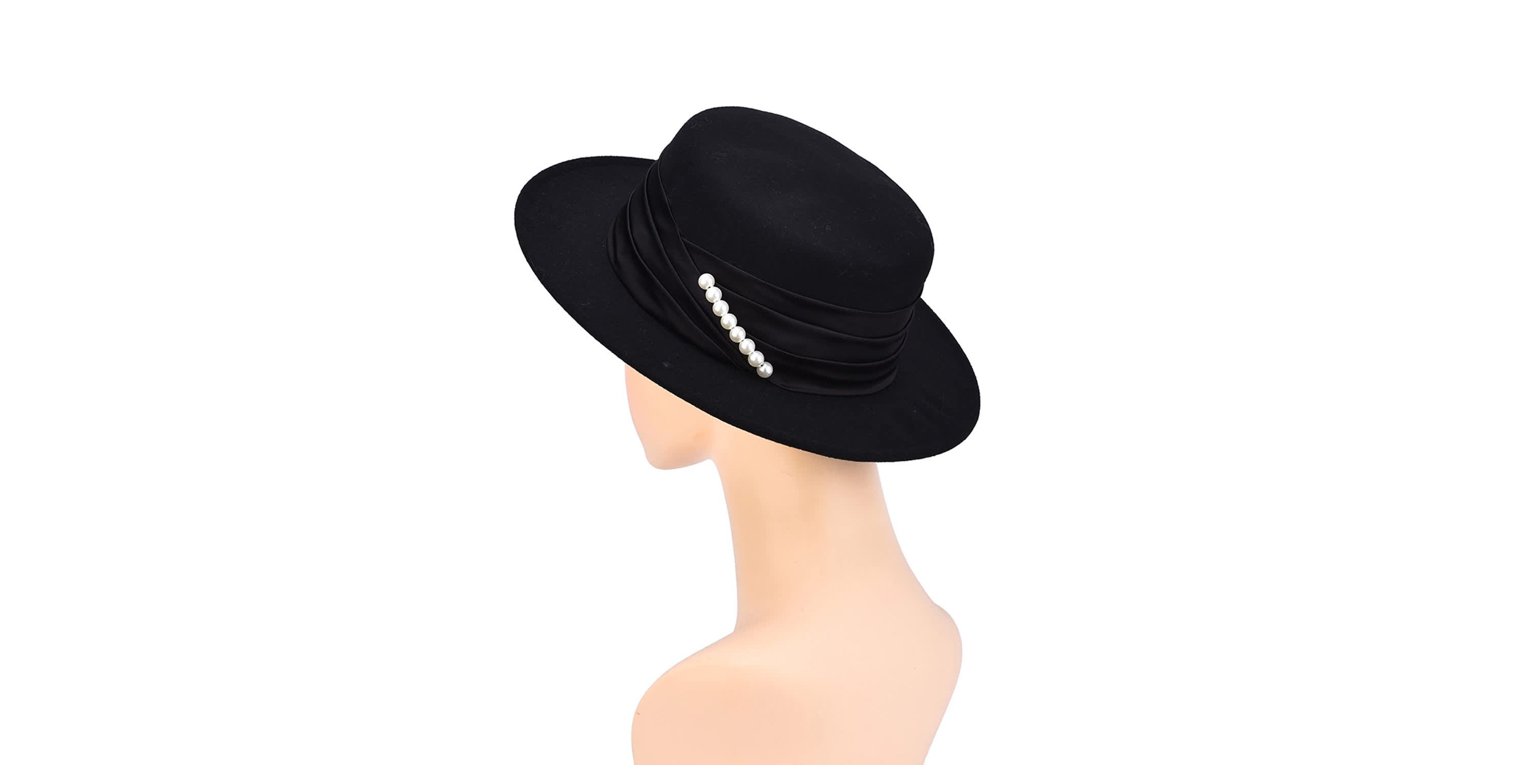 Womens Flat Top Hat With Pearl Accent