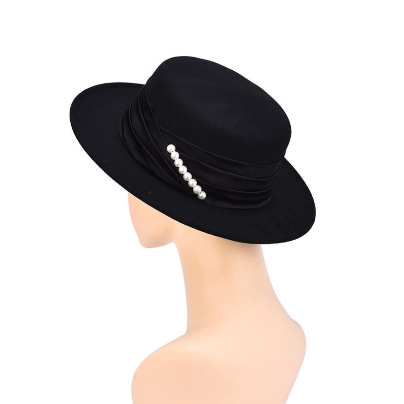 Womens Flat Top Hat With Pearl Accent