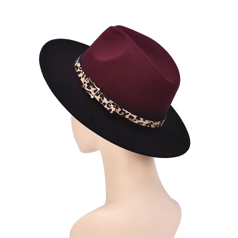 Women’s Burgundy Felt Fedora with A Tie Band and Pearl Brooch Wesley Wide Brim Fedora | Women main image 3