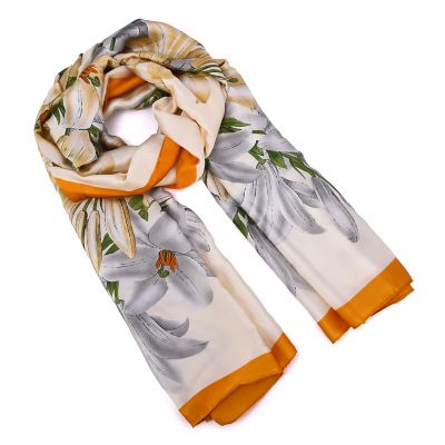 Mellow World Women's Luxurious Floral Printed Wrap Scarf, Beige