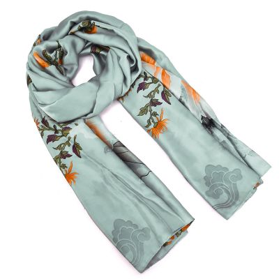 Mellow World Women's Luxury Floral Printed Satin Wrap Scarf, Sage