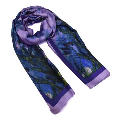 Mellow World Women's Luxury Floral Printed Satin Wrap Scarf, Purple