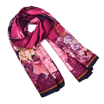 Mellow World Women's Luxury Floral Printed Satin Wrap Scarf
