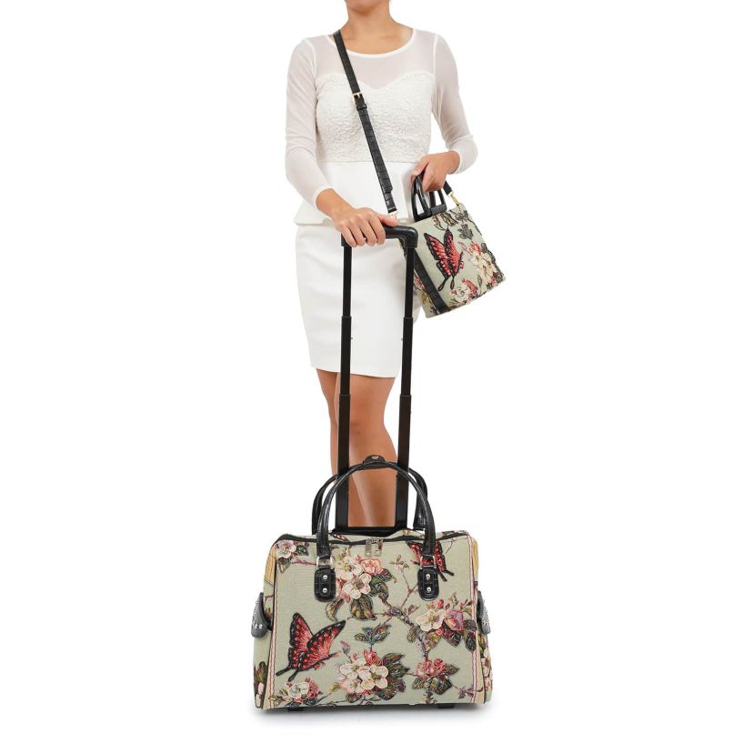 Butterfly Hand Beaded Rolling Tote