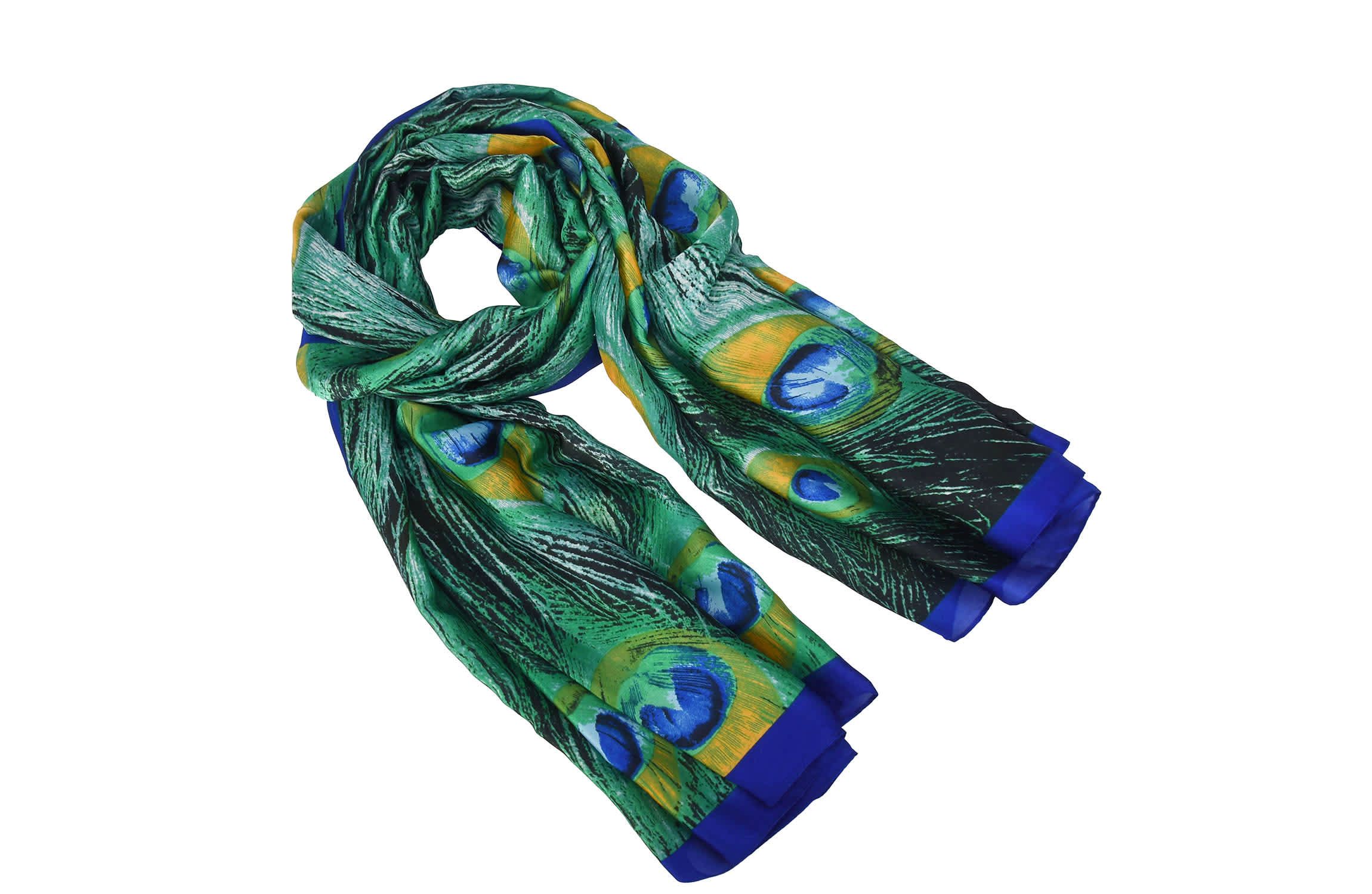 Womens Peacock Feather Patterned Wrap Scarf