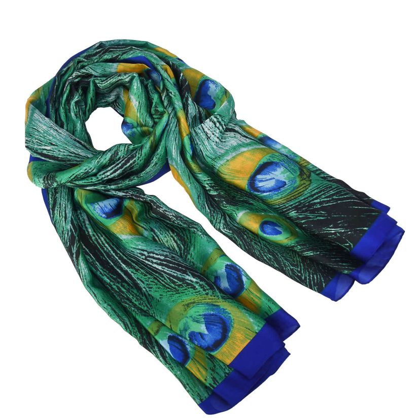 Womens Peacock Feather Patterned Wrap Scarf