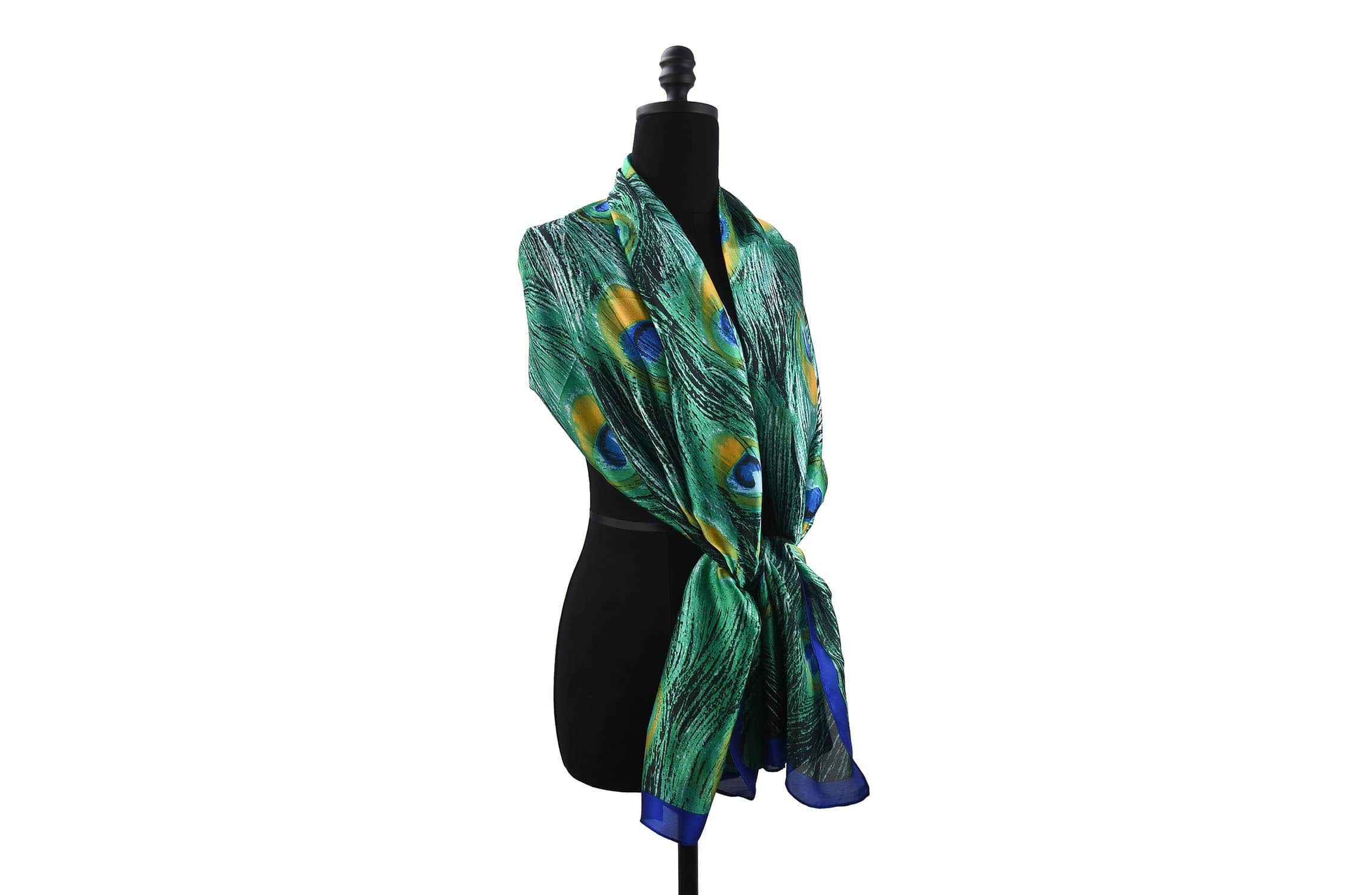 Womens Peacock Feather Patterned Wrap Scarf