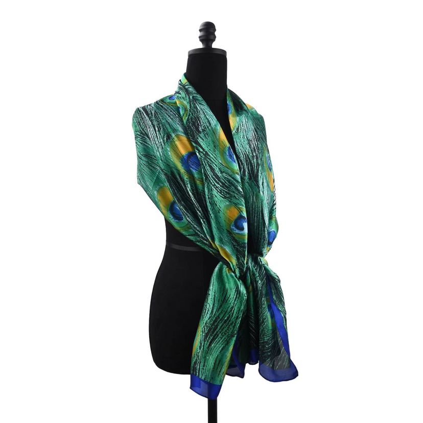 Womens Peacock Feather Patterned Wrap Scarf
