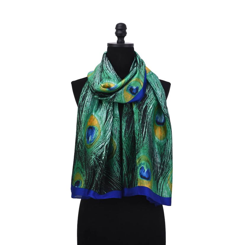 Womens Peacock Feather Patterned Wrap Scarf