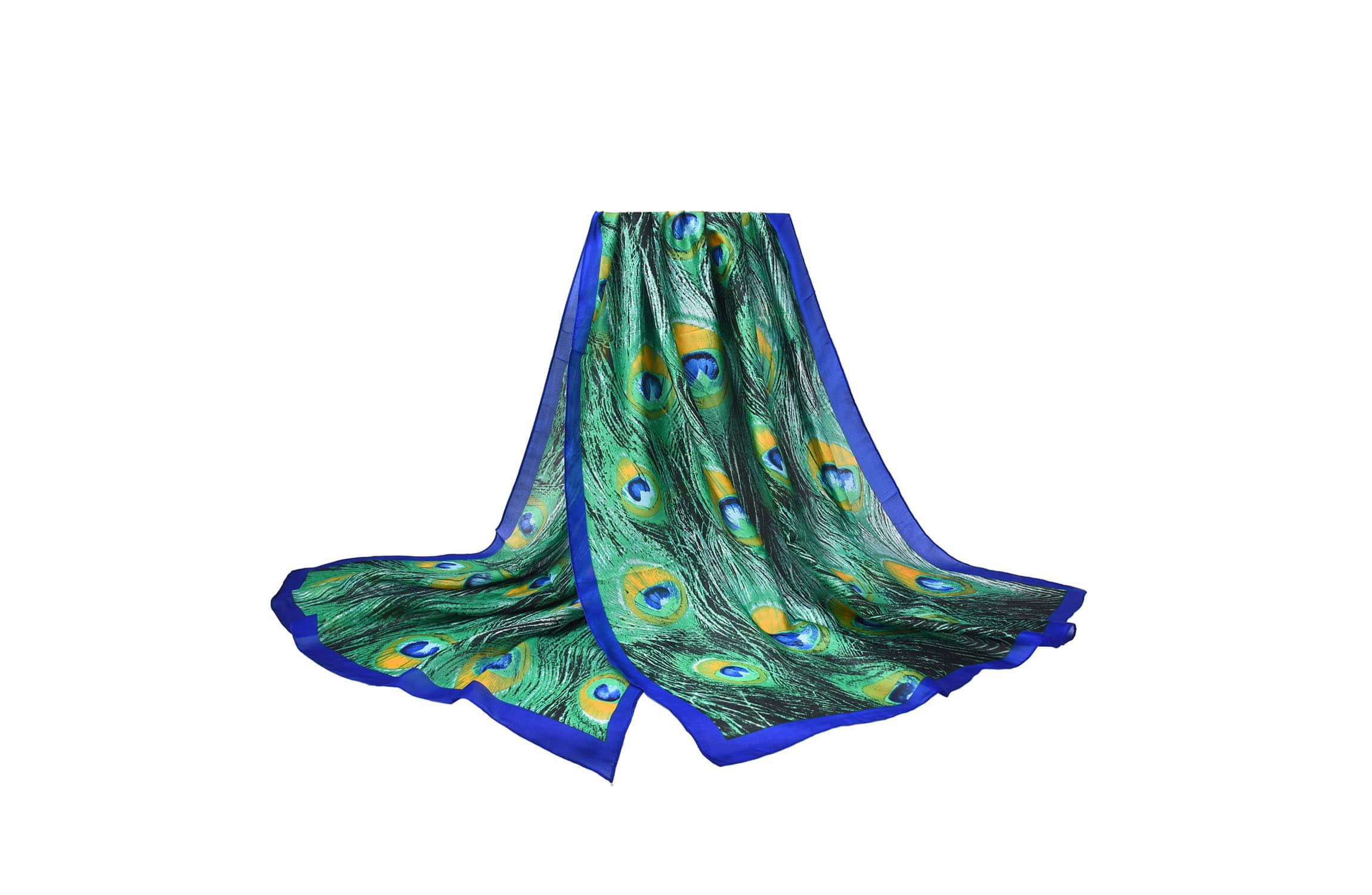 Womens Peacock Feather Patterned Wrap Scarf