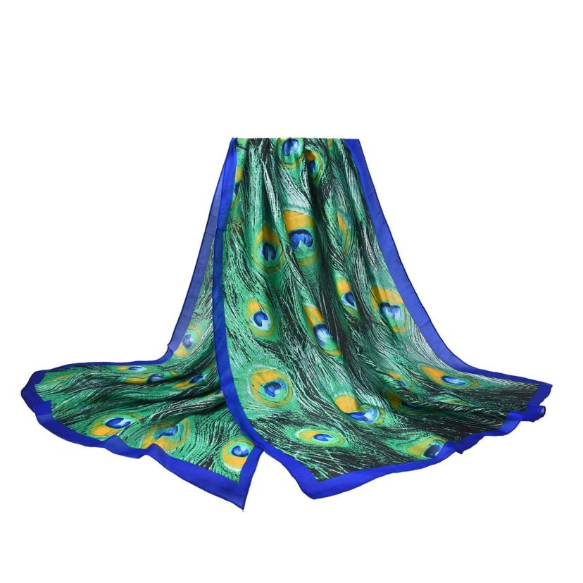 Womens Peacock Feather Patterned Wrap Scarf