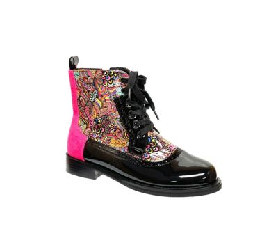 Ninety Union Women's Chelsea Fashion Lace Bootie With Paisley And Mixed Textures, Black, 12M