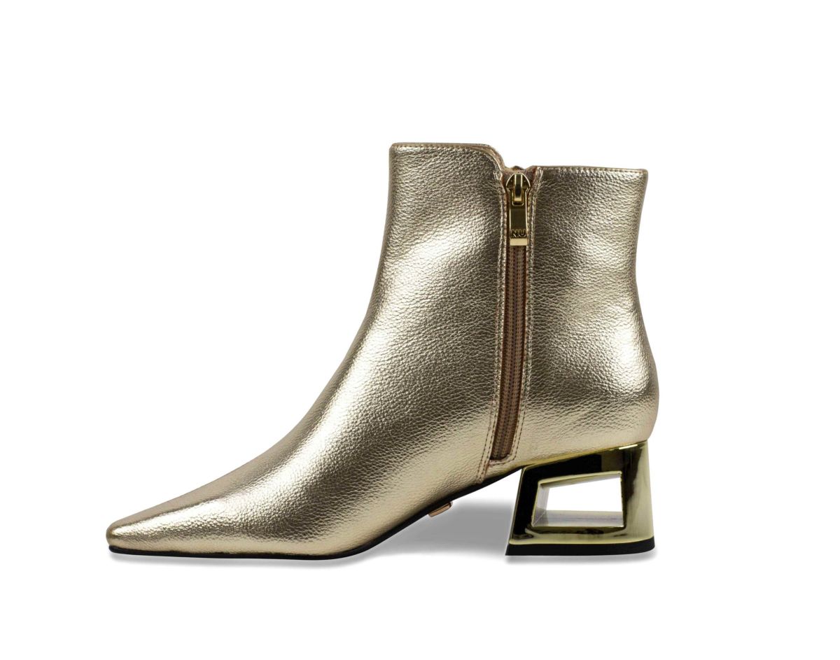Sage, Metallic Square Heel Bootie
