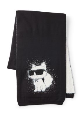 KARL LAGERFELD PARIS Women's Cozy Cat Scarf, Black