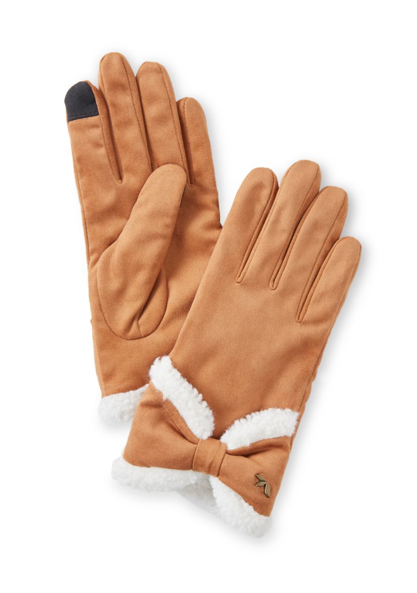 Faux Twinface Gloves with Bow 